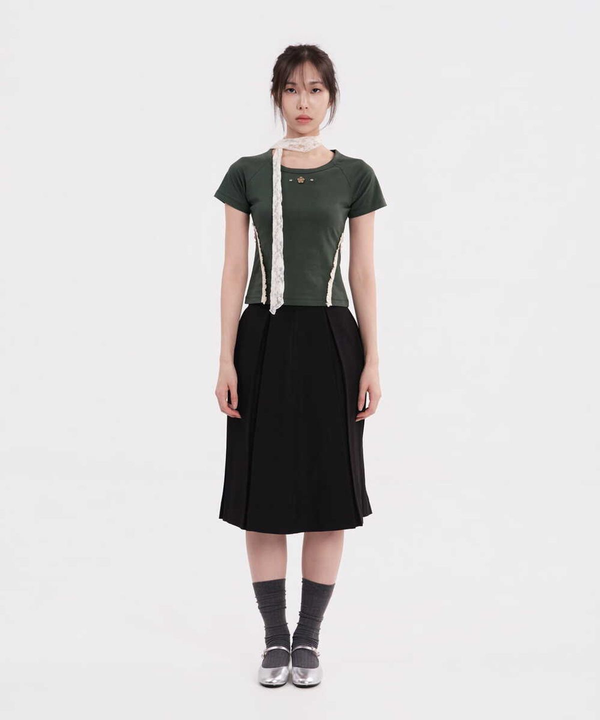 히피하우스(HIPPIE HAUS) Side Lace Tiny Bloom T-shirt_Green