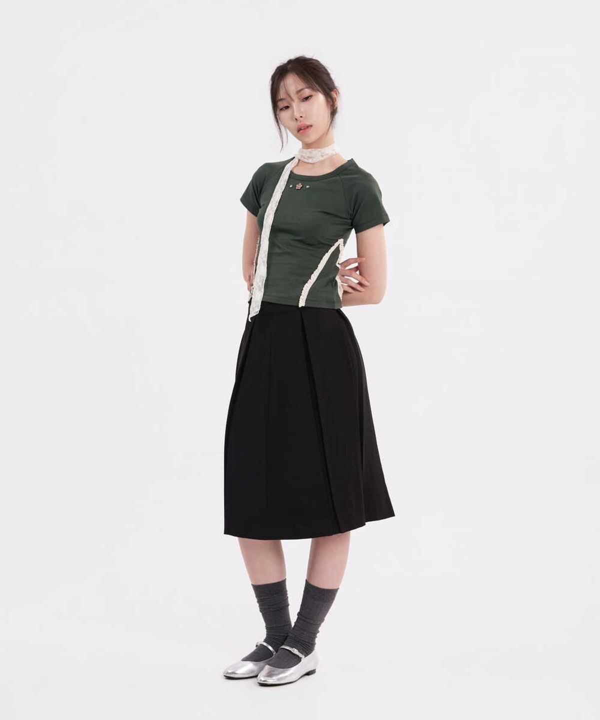 히피하우스(HIPPIE HAUS) Side Lace Tiny Bloom T-shirt_Green
