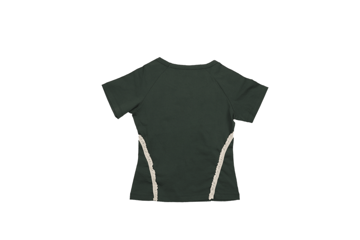 히피하우스(HIPPIE HAUS) Side Lace Tiny Bloom T-shirt_Green
