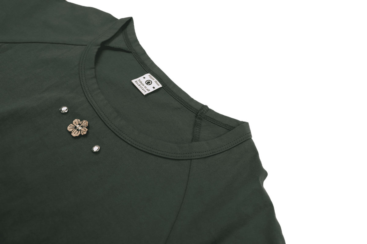 히피하우스(HIPPIE HAUS) Side Lace Tiny Bloom T-shirt_Green