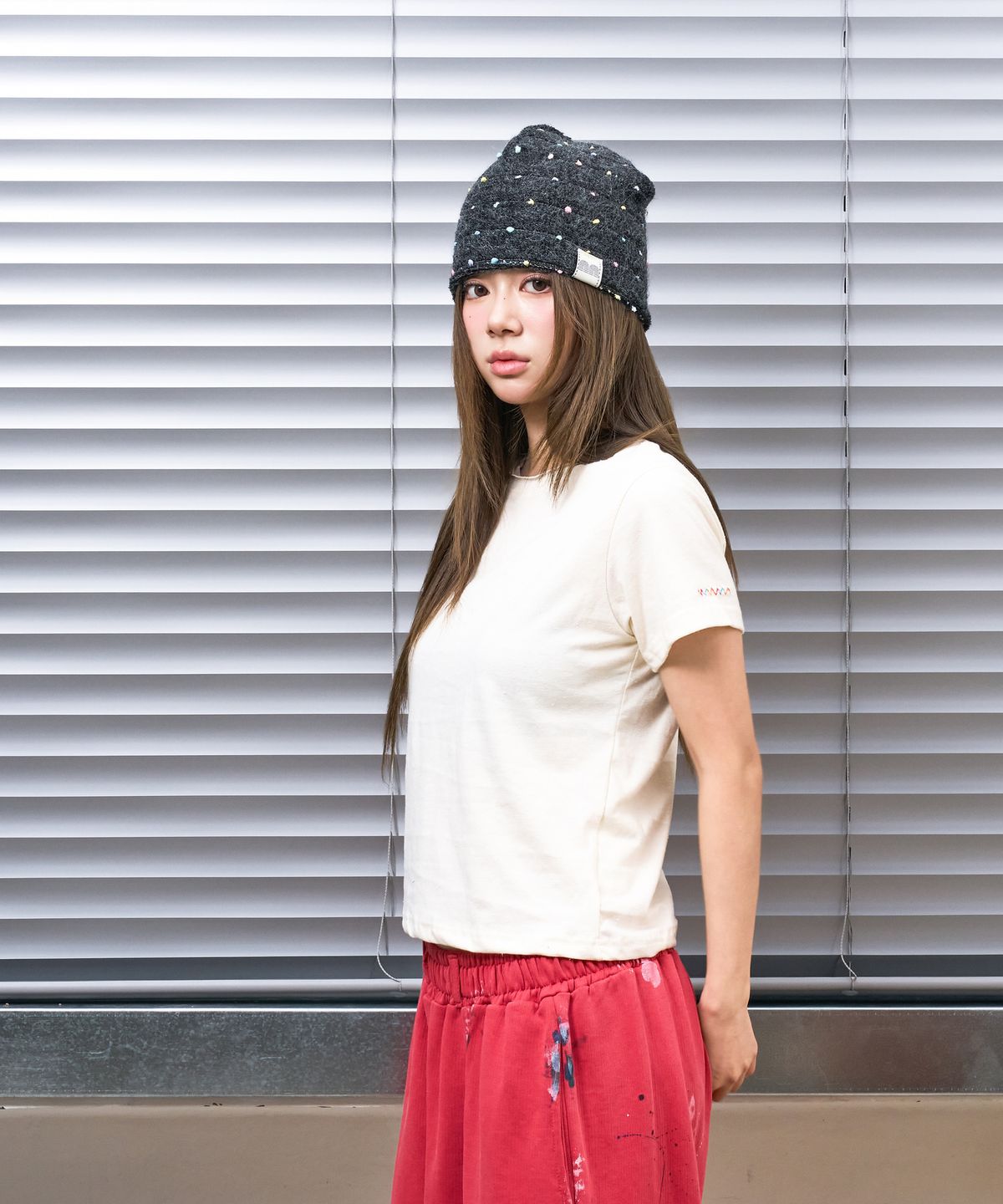 낫뉴(NOT NEW) nn Label Dot Stripe Beanie Charcoal