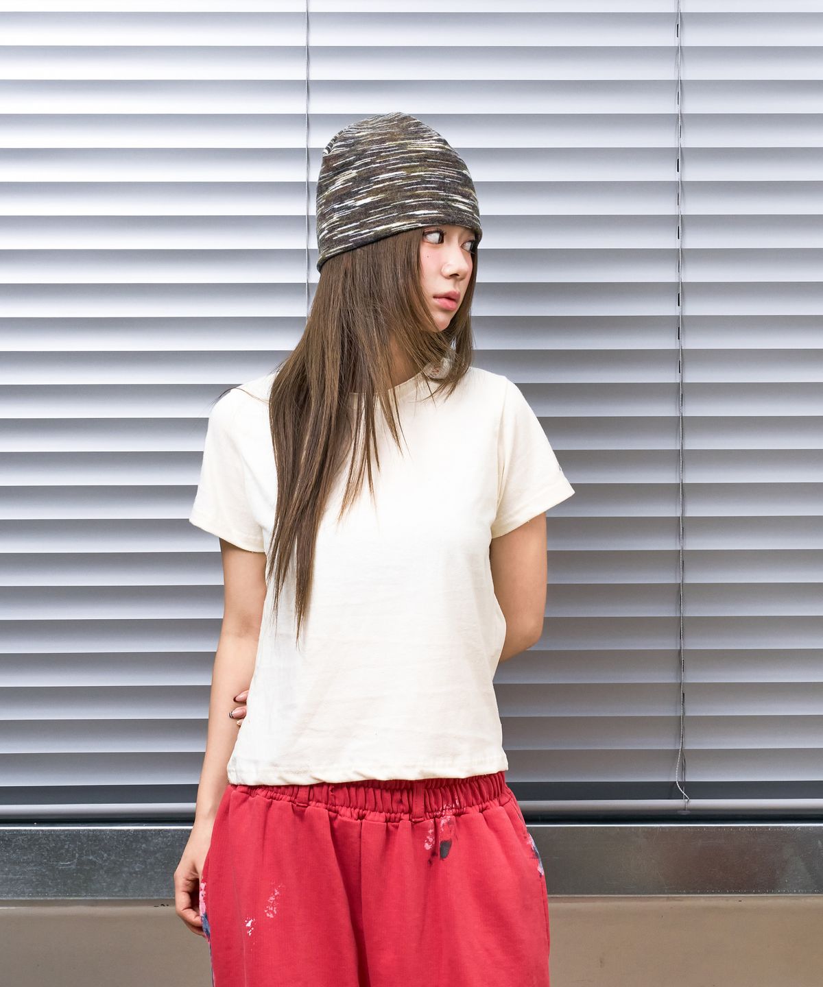 낫뉴(NOT NEW) nn Label Melange Fleece Beanie Brown
