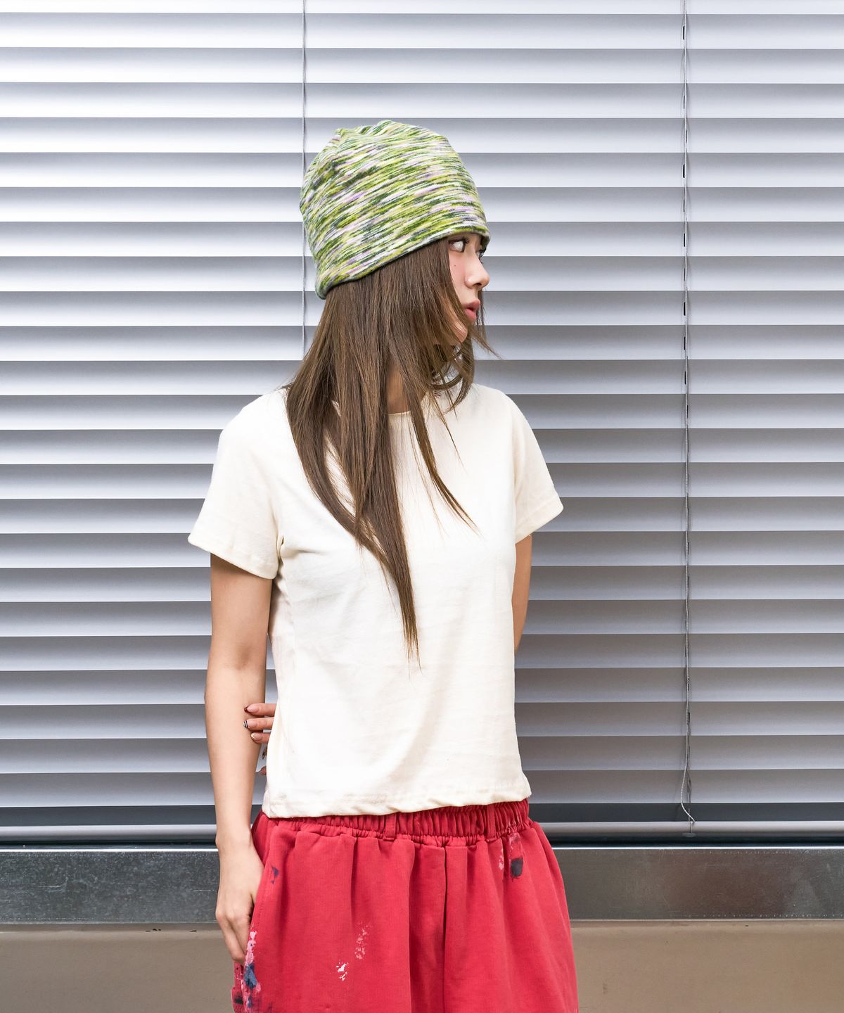 낫뉴(NOT NEW) nn Label Melange Fleece Beanie Green