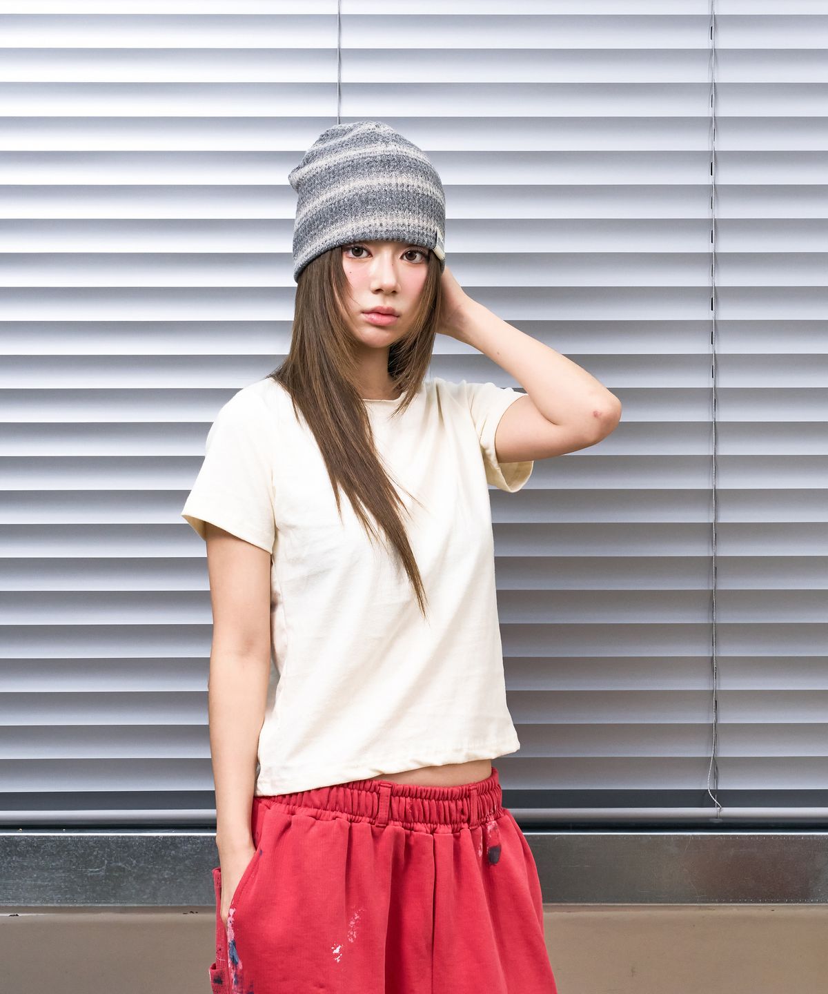 낫뉴(NOT NEW) nn Label Ombre Beanie Light Grey