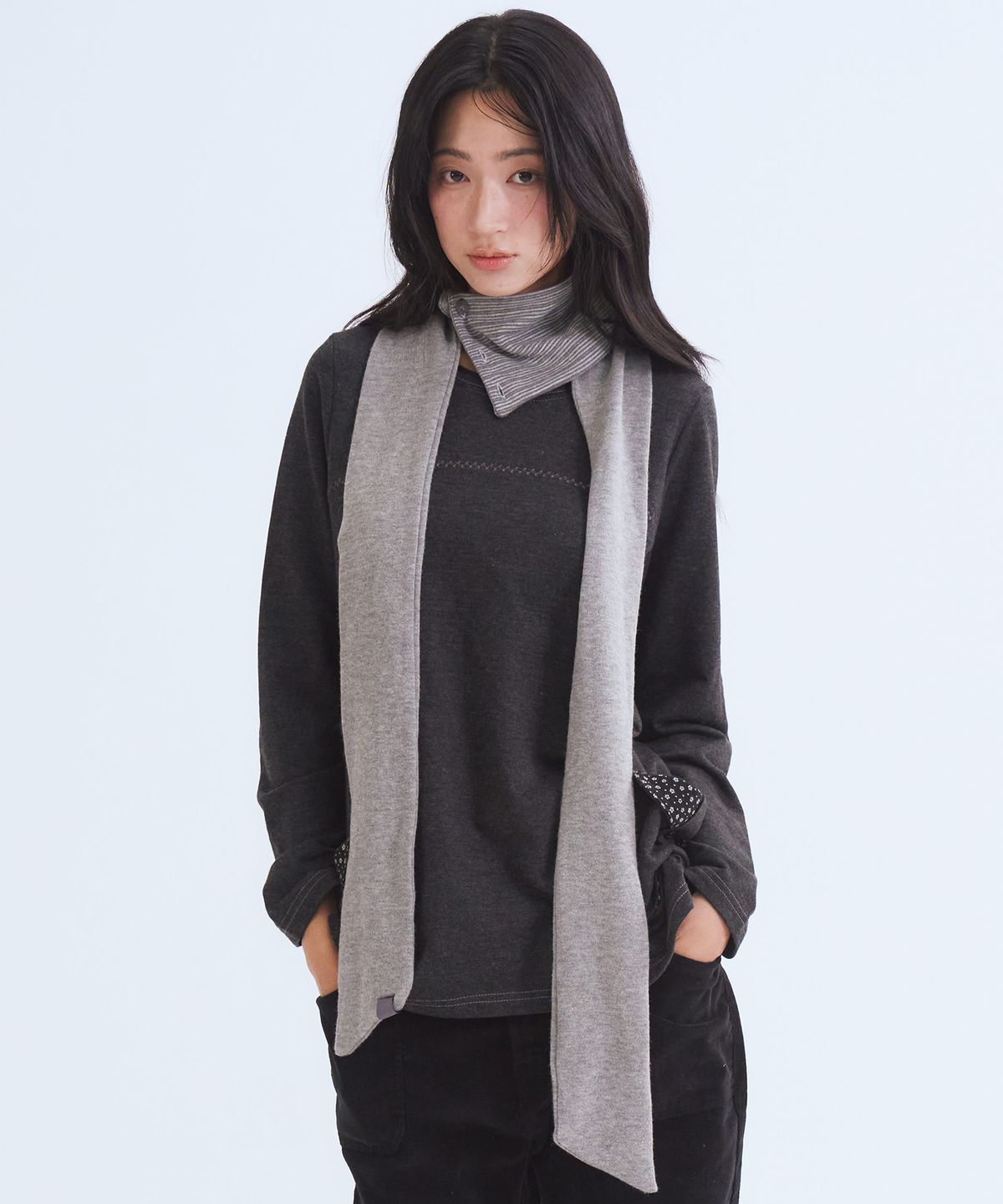 오피쉬(OAFISH) Stripe Collar Scarf, Gray