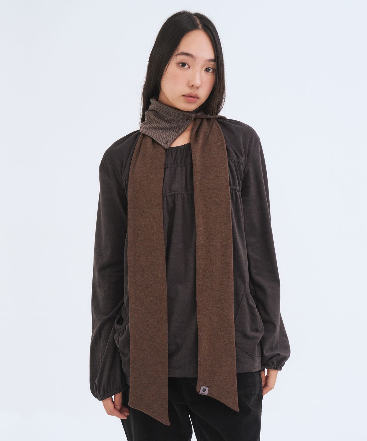 오피쉬(OAFISH) Stripe Collar Scarf, Brown