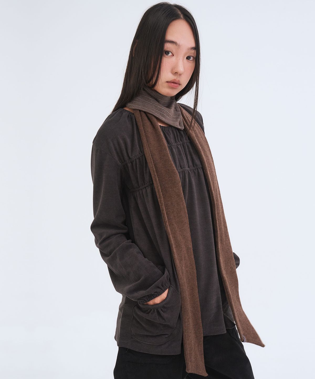 오피쉬(OAFISH) Stripe Collar Scarf, Brown