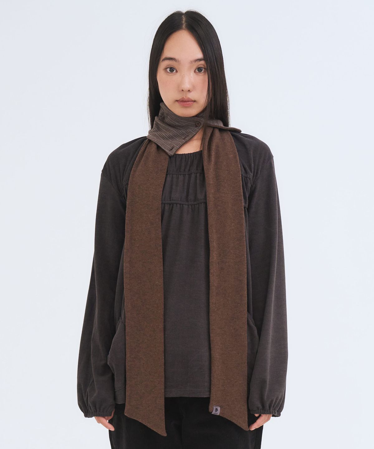 오피쉬(OAFISH) Stripe Collar Scarf, Brown