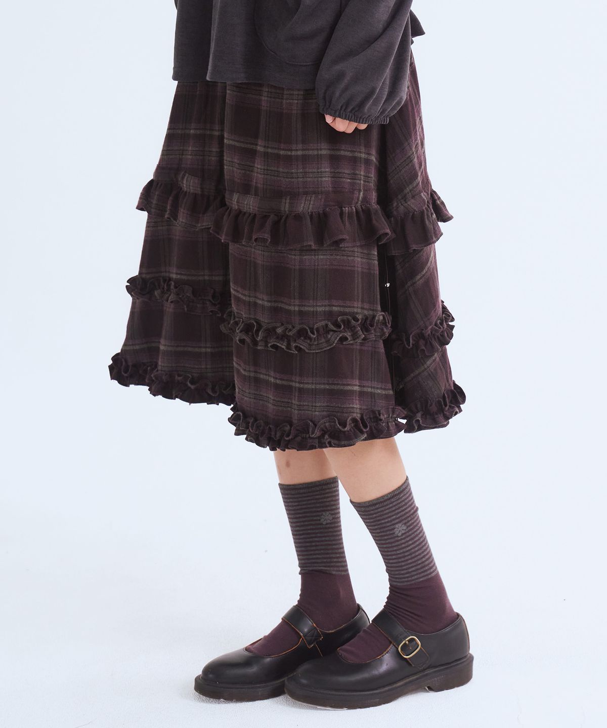 오피쉬(OAFISH) Ruffle Midi Skirt, Purple