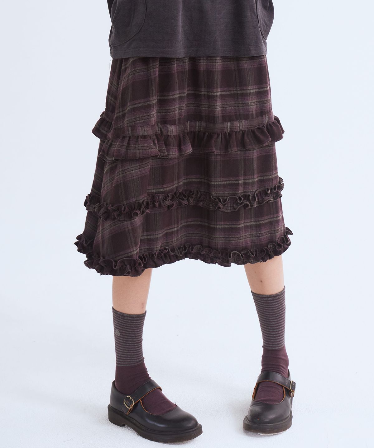 오피쉬(OAFISH) Ruffle Midi Skirt, Purple