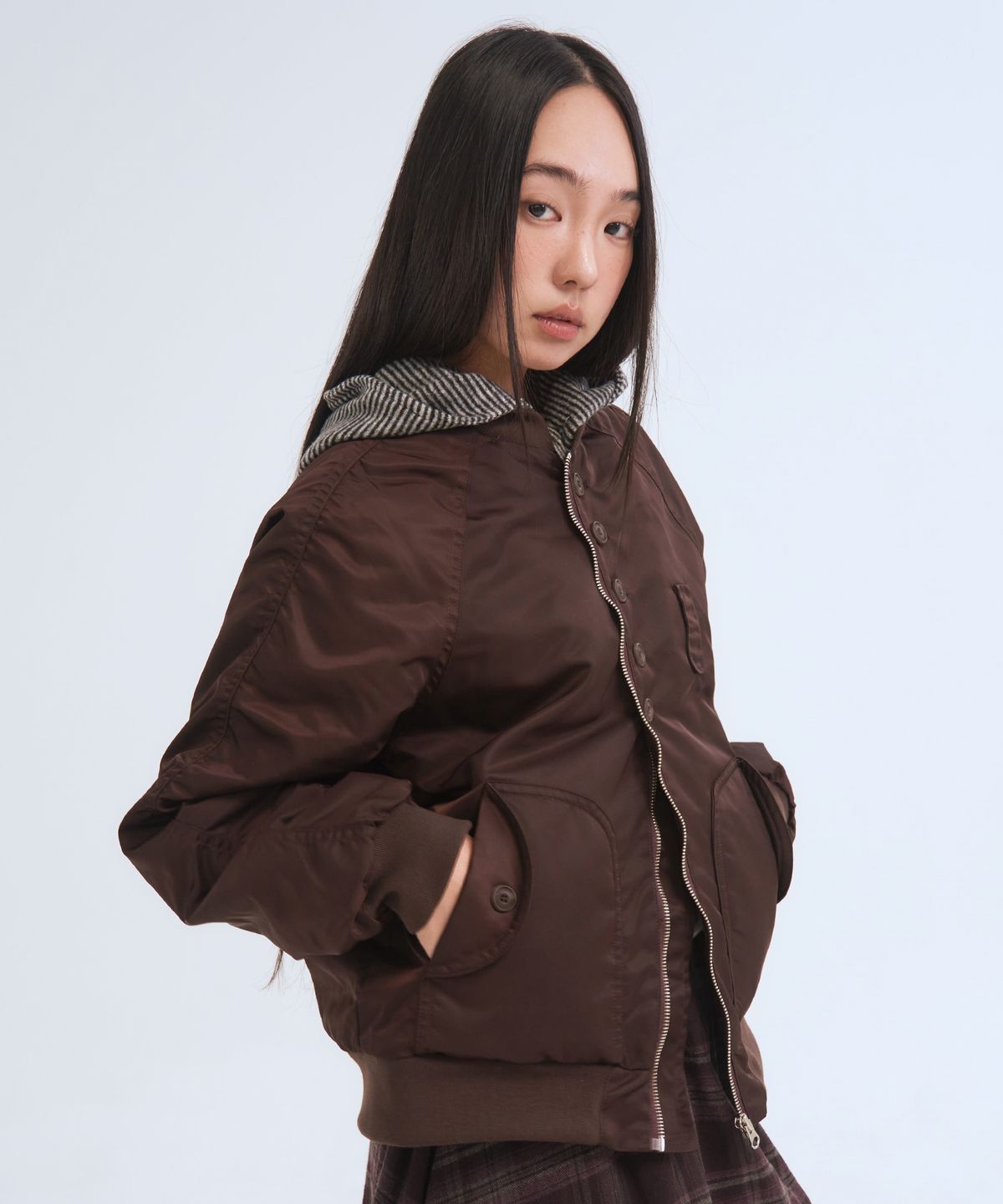 오피쉬(OAFISH) Button Hooded Bomber Jacket, Burgundy