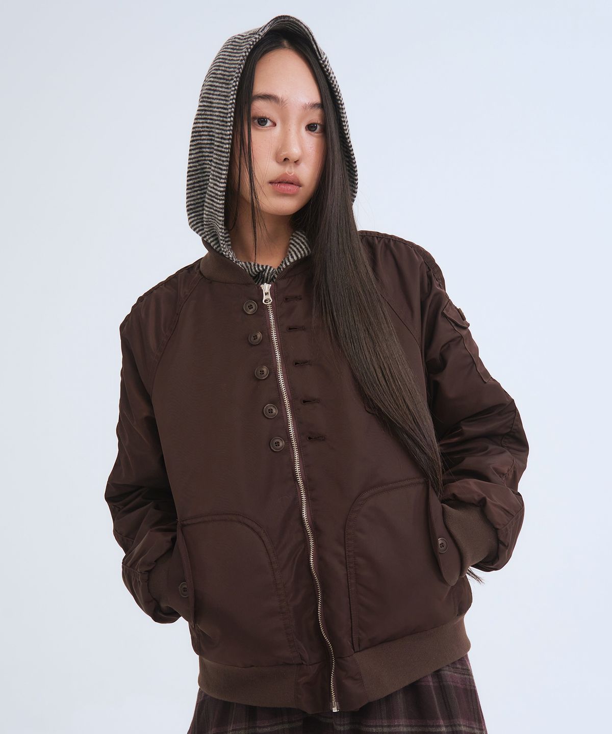 오피쉬(OAFISH) Button Hooded Bomber Jacket, Burgundy