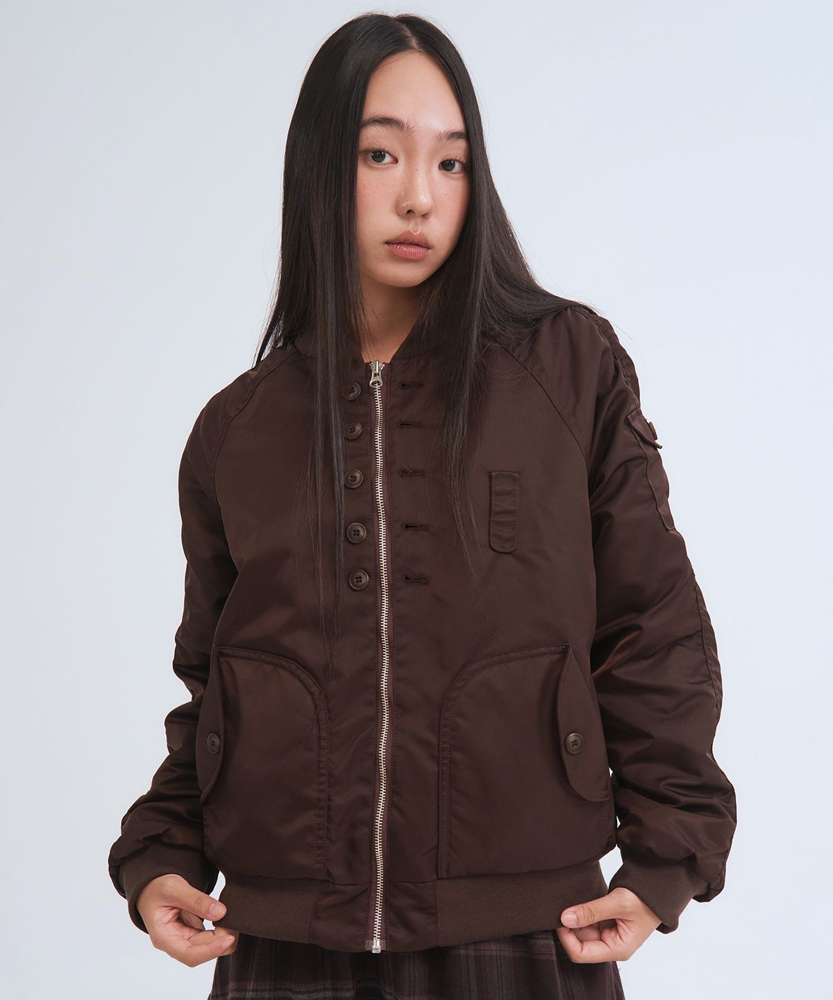 오피쉬(OAFISH) Button Hooded Bomber Jacket, Burgundy