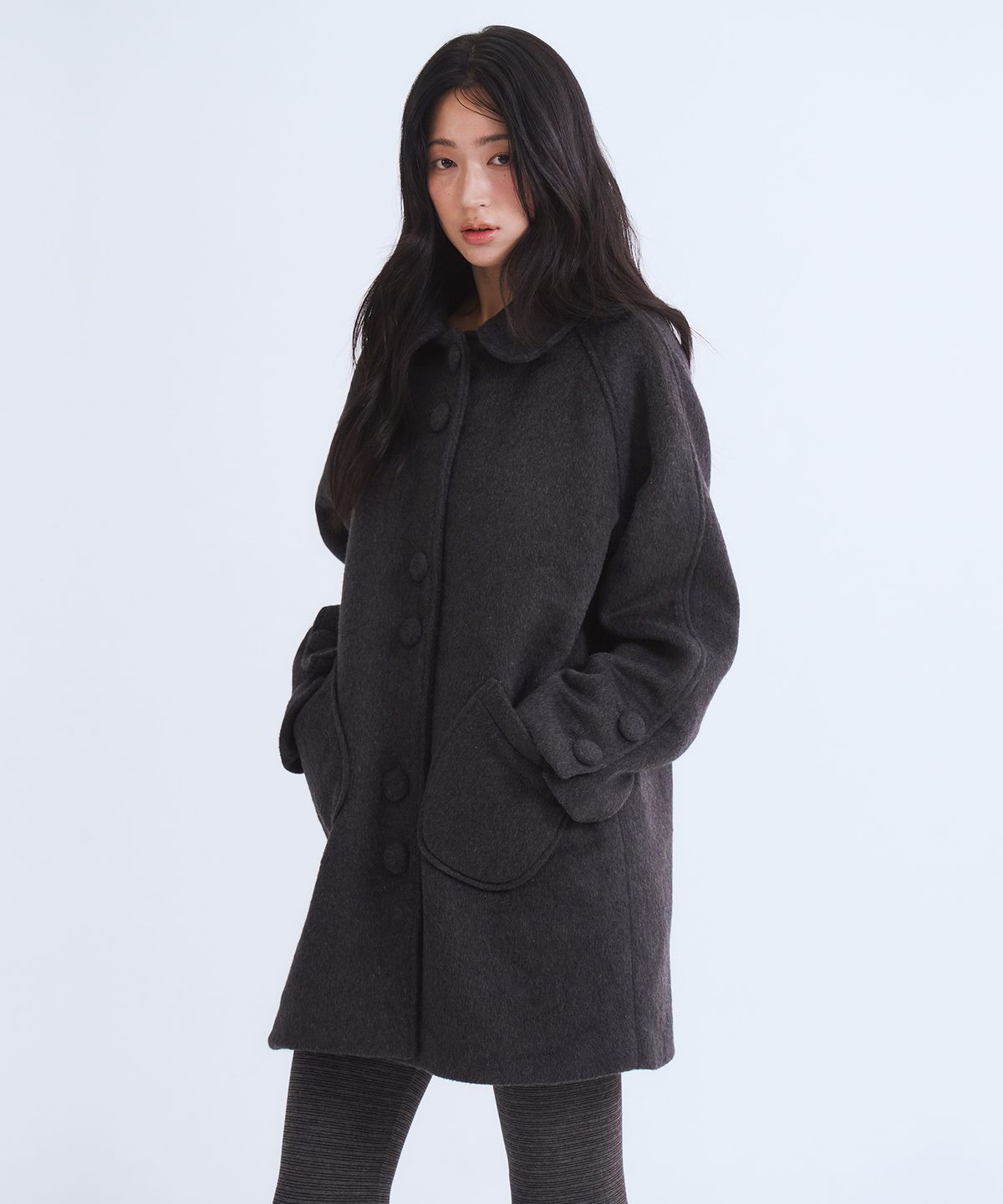 오피쉬(OAFISH) Round Collar Half Coat, Charcoal