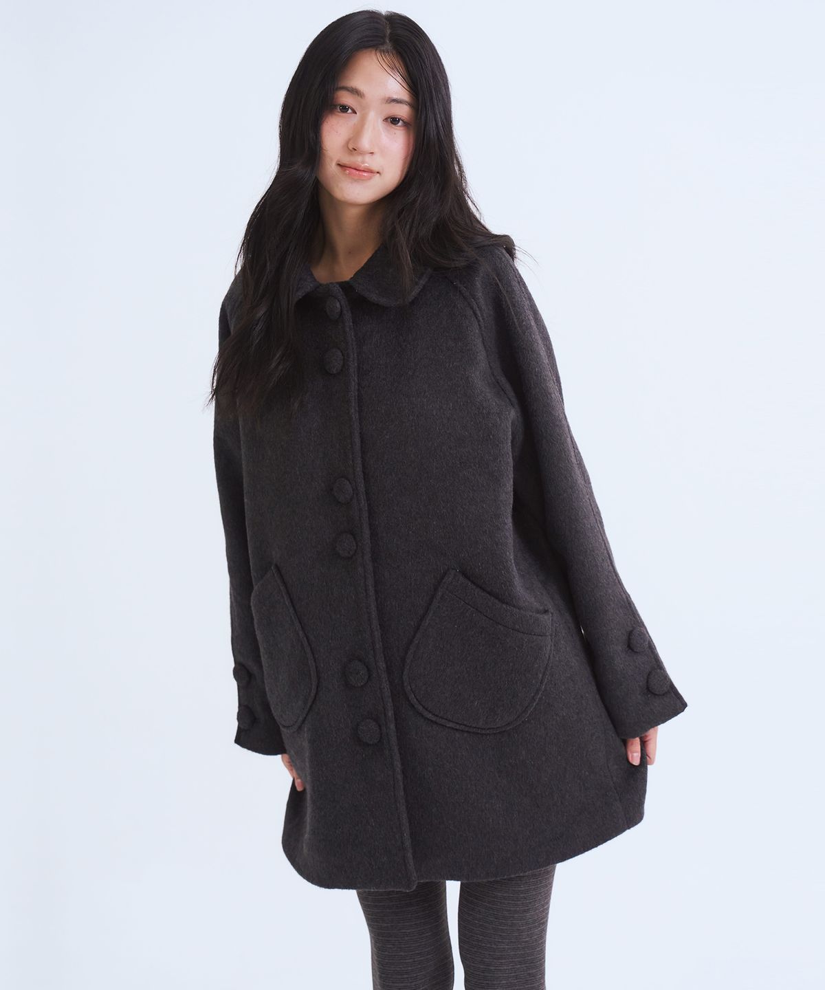 오피쉬(OAFISH) Round Collar Half Coat, Charcoal