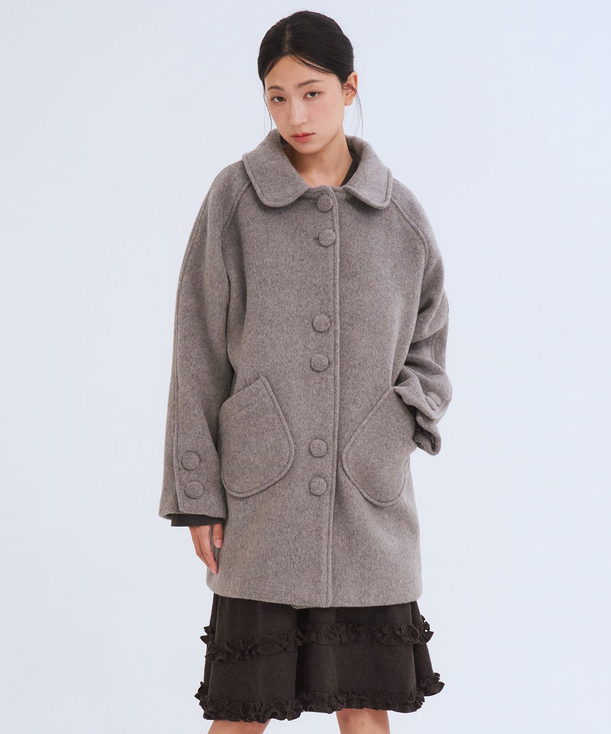 오피쉬(OAFISH) Round Collar Half Coat, Gray