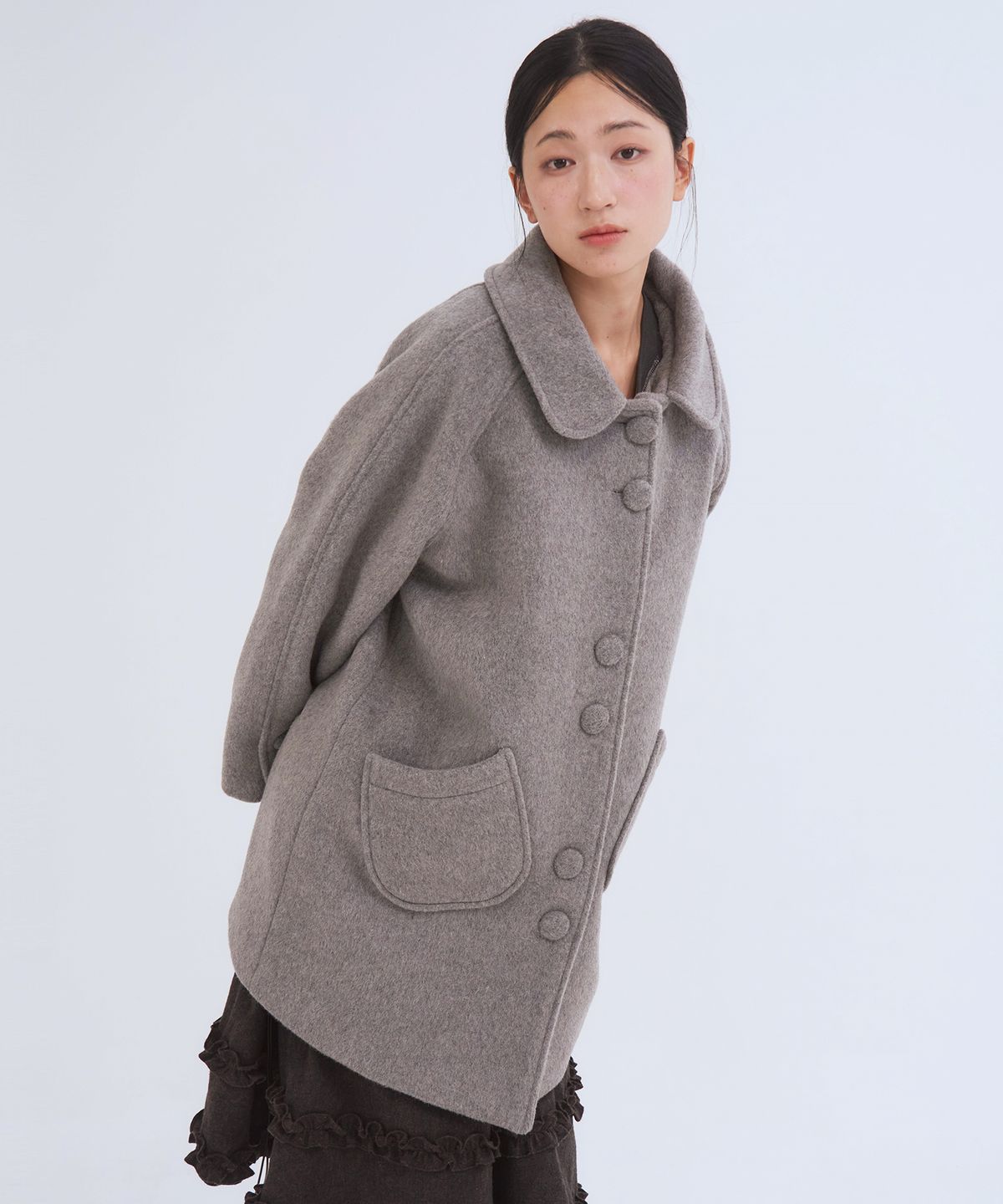 오피쉬(OAFISH) Round Collar Half Coat, Gray