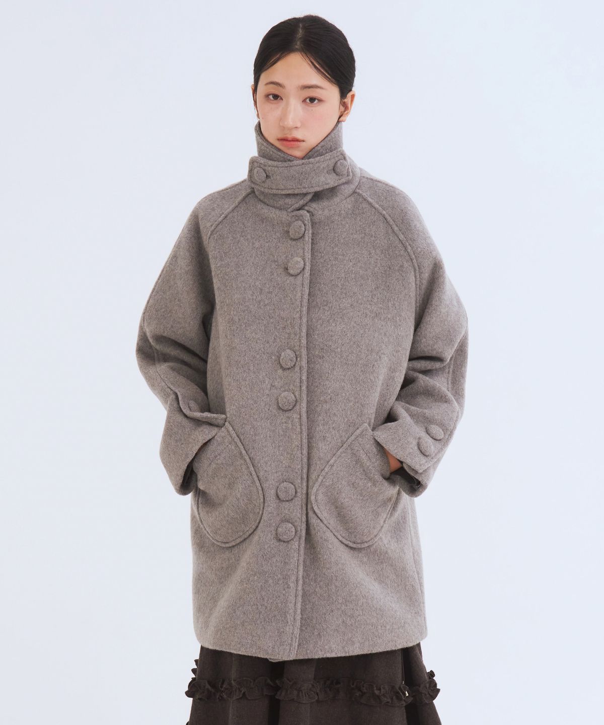 오피쉬(OAFISH) Round Collar Half Coat, Gray