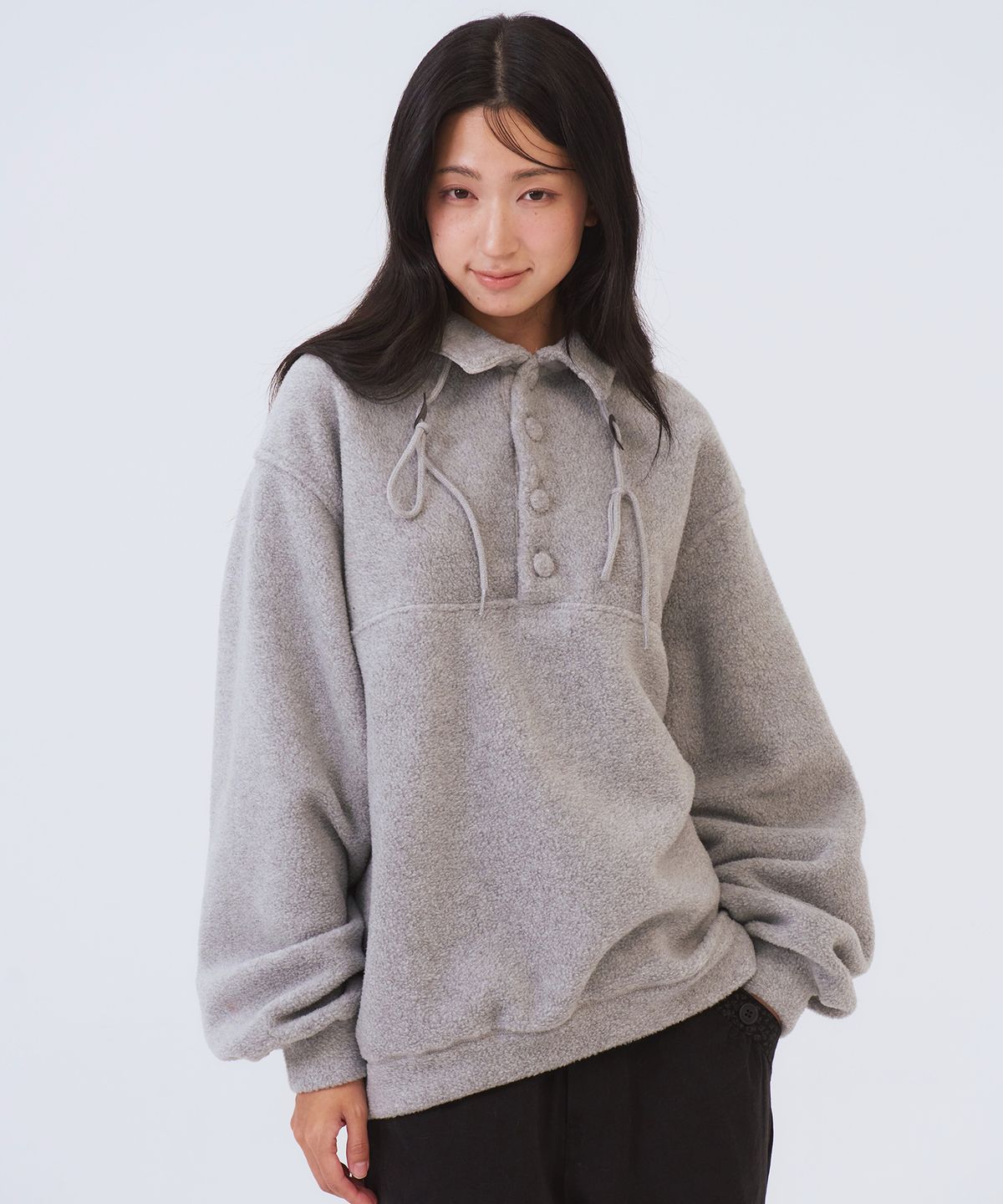 오피쉬(OAFISH) Button Neck Fleece Pullover, Gray