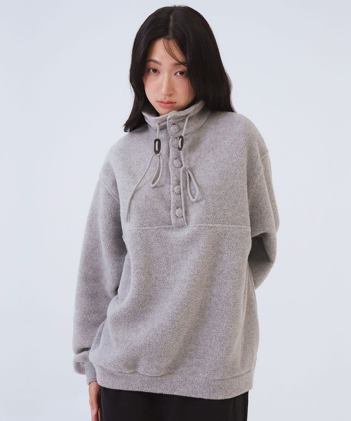 오피쉬(OAFISH) Button Neck Fleece Pullover, Gray