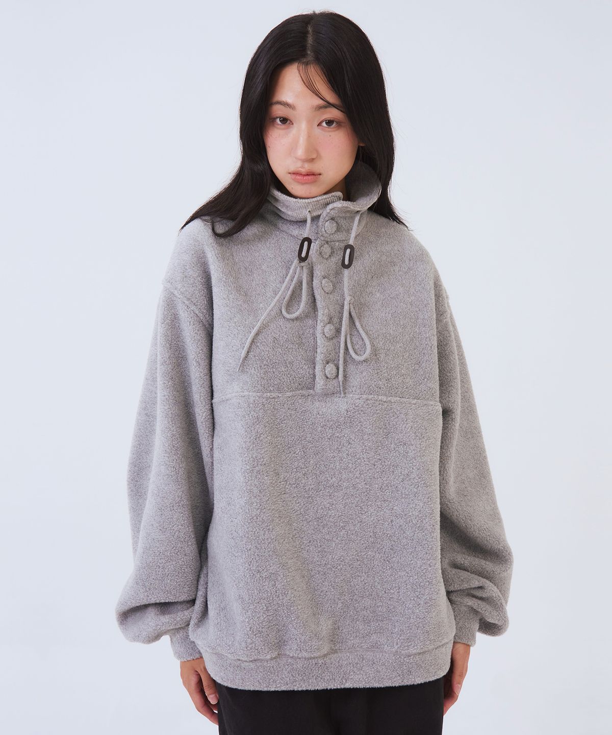 오피쉬(OAFISH) Button Neck Fleece Pullover, Gray