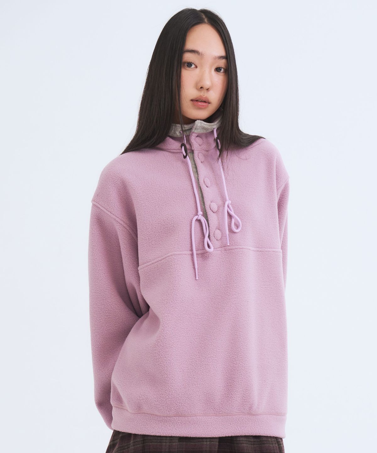 오피쉬(OAFISH) Button Neck Fleece Pullover, Lavender