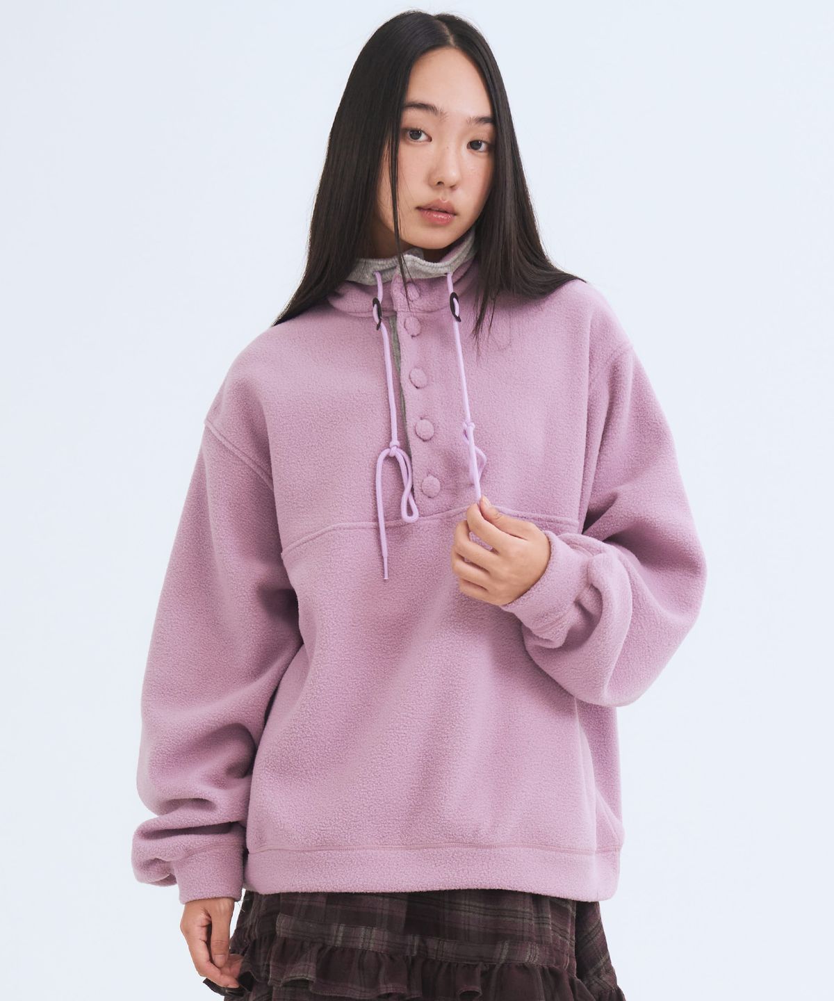 오피쉬(OAFISH) Button Neck Fleece Pullover, Lavender