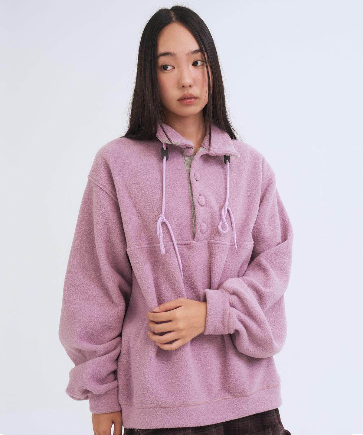 오피쉬(OAFISH) Button Neck Fleece Pullover, Lavender