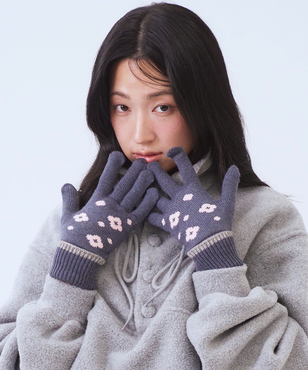 오피쉬(OAFISH) Flower Dot Roll-Up Gloves, Navy