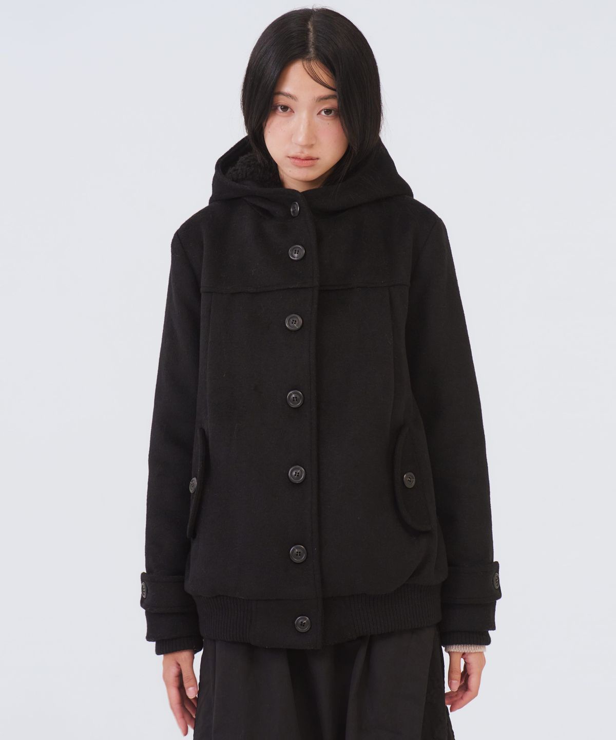 오피쉬(OAFISH) Pintuck Fur Hoodie Coat, Black
