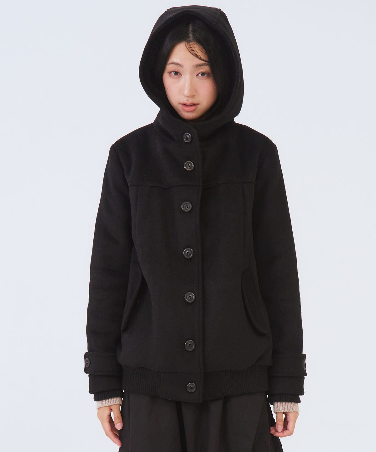 오피쉬(OAFISH) Pintuck Fur Hoodie Coat, Black