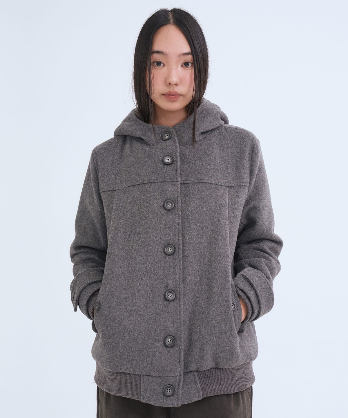 오피쉬(OAFISH) Pintuck Fur Hoodie Coat, Charcoal