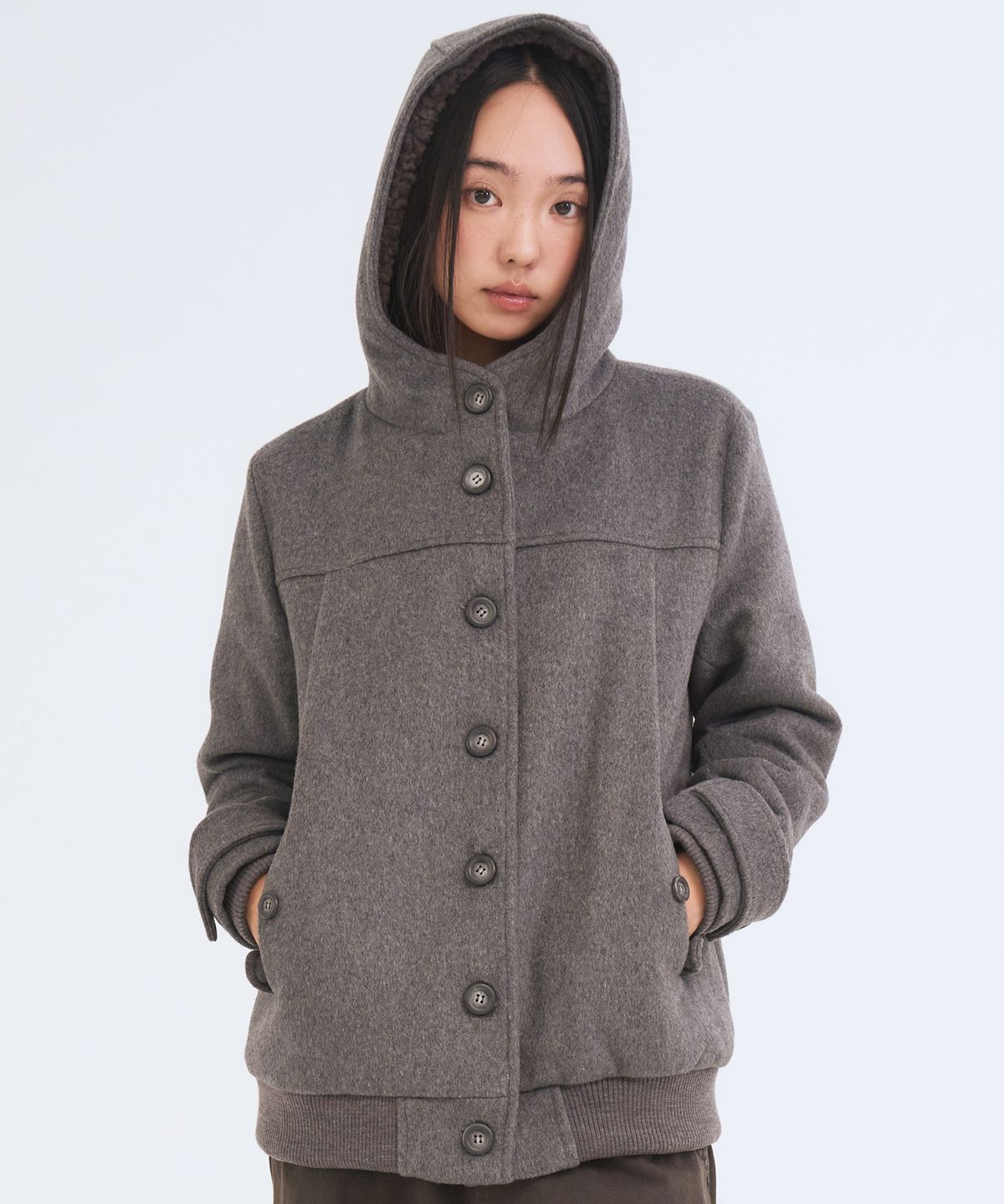 오피쉬(OAFISH) Pintuck Fur Hoodie Coat, Charcoal