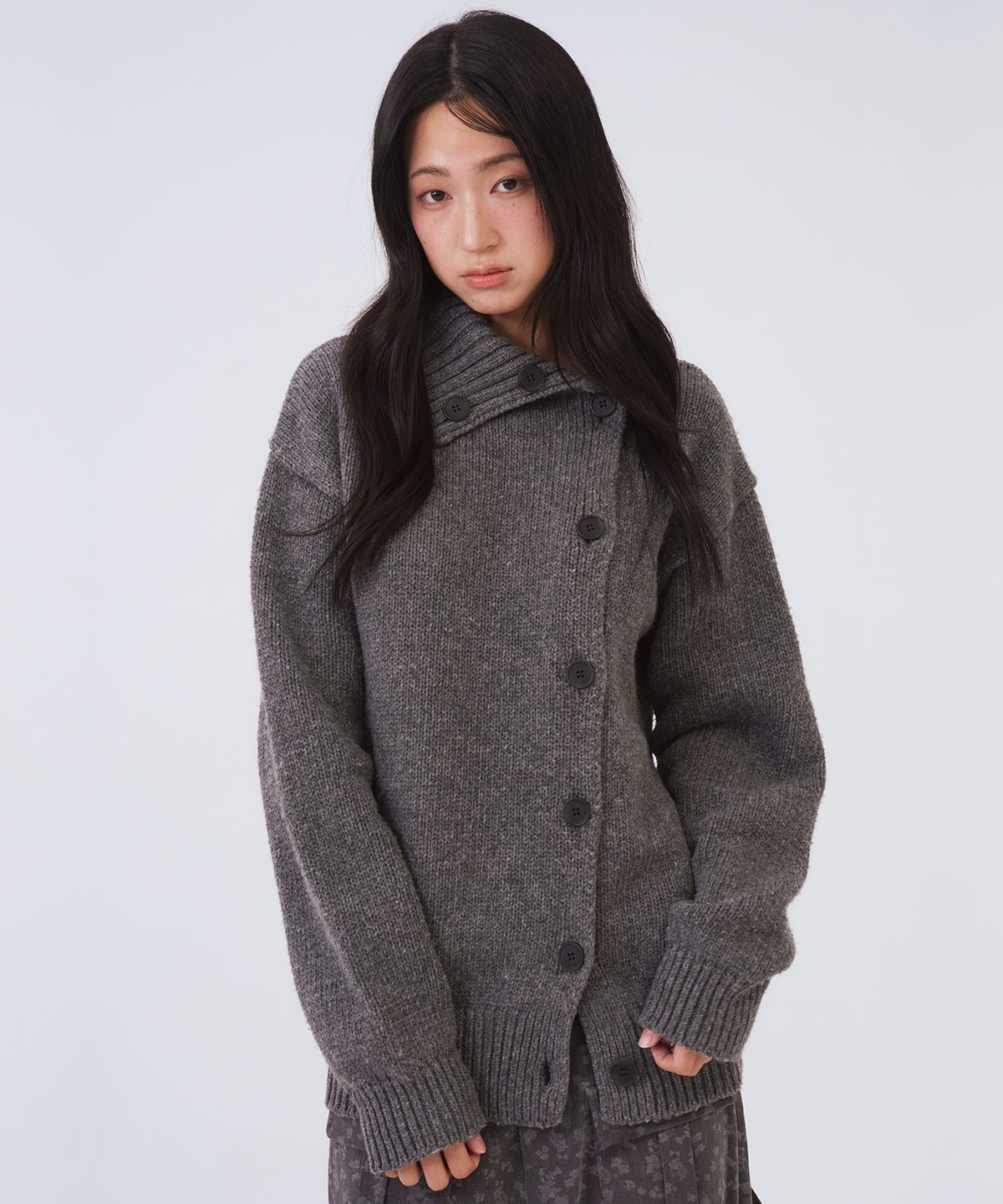 오피쉬(OAFISH) Morrow High Neck Cardigan, Charcoal