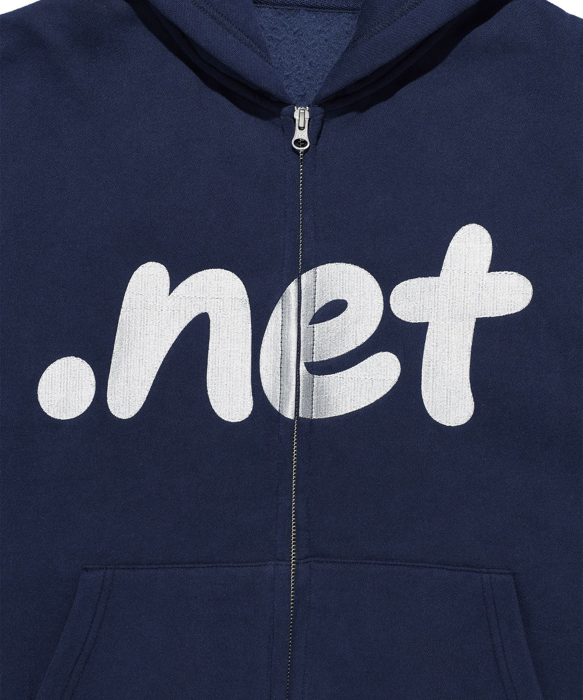 이지이지이지(EASYEASYEASY) Easy Net Logo Zip Hoodie Navy