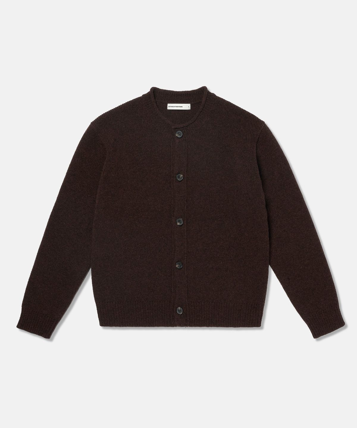더씽인데어데어(THE THING IN THEIR THERE) Rolled-Edge Shetland Cardigan Brown