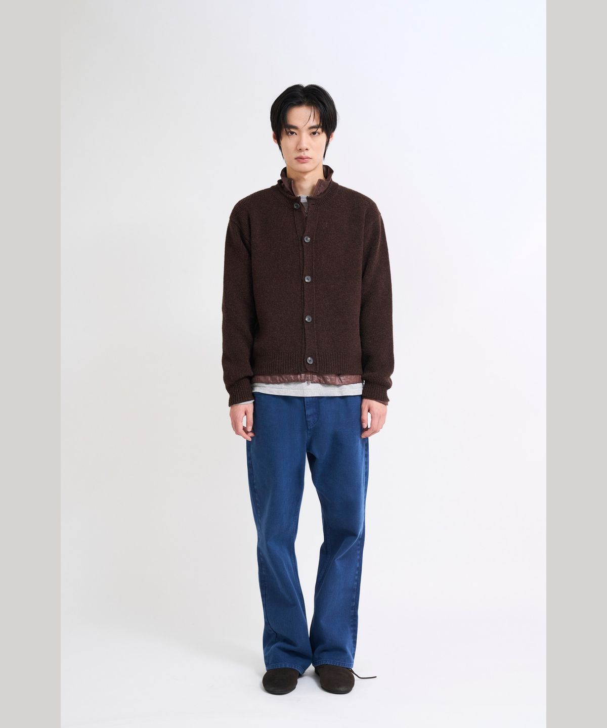 더씽인데어데어(THE THING IN THEIR THERE) Rolled-Edge Shetland Cardigan Brown