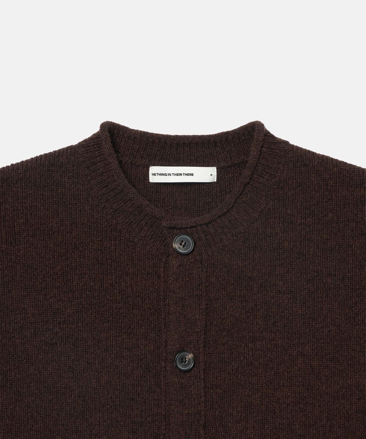 더씽인데어데어(THE THING IN THEIR THERE) Rolled-Edge Shetland Cardigan Brown