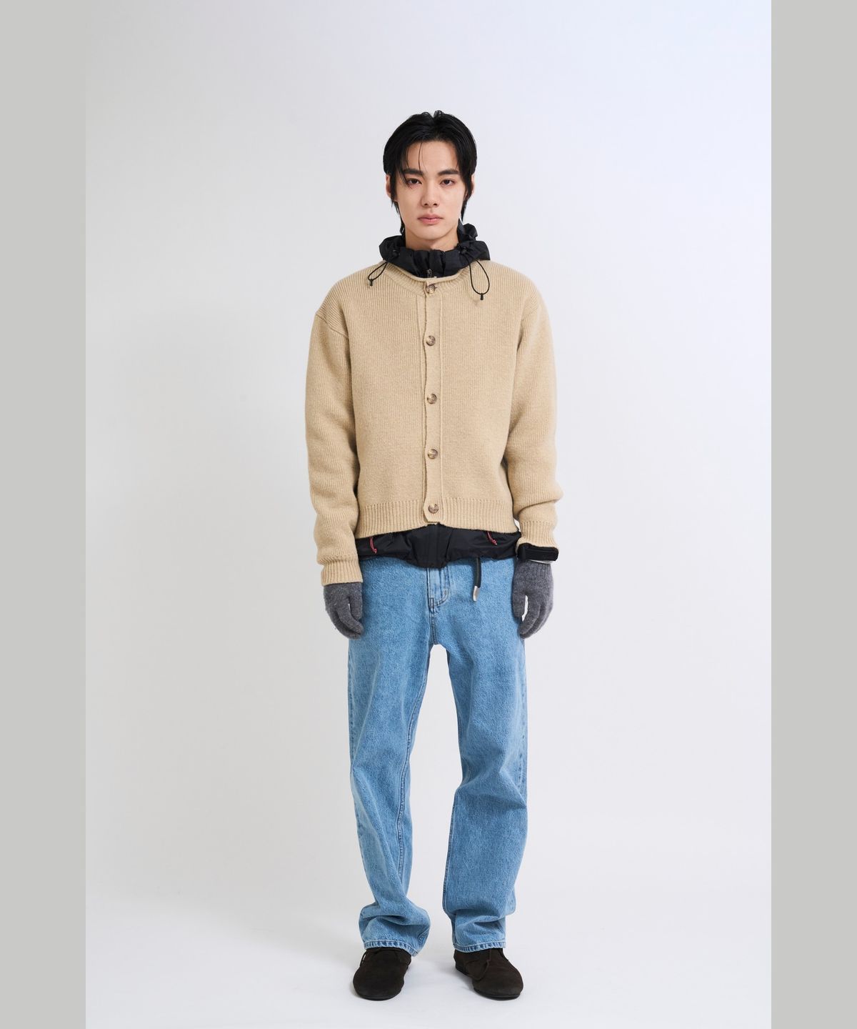 더씽인데어데어(THE THING IN THEIR THERE) Rolled-Edge Shetland Cardigan Sand