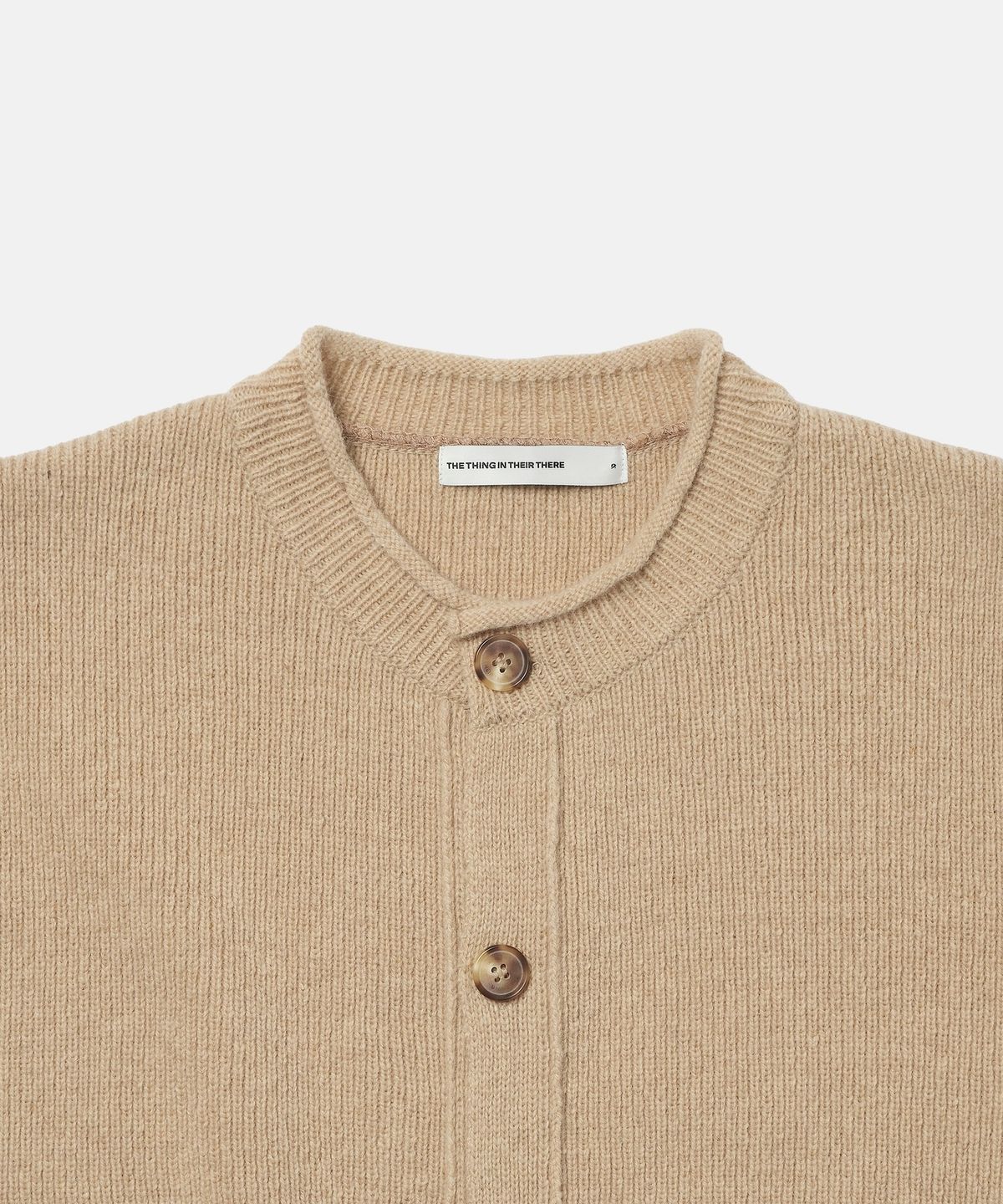더씽인데어데어(THE THING IN THEIR THERE) Rolled-Edge Shetland Cardigan Sand