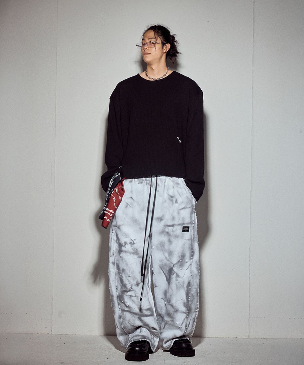뭉(MWOONG) VTG printing heavy waffle LS-BK
