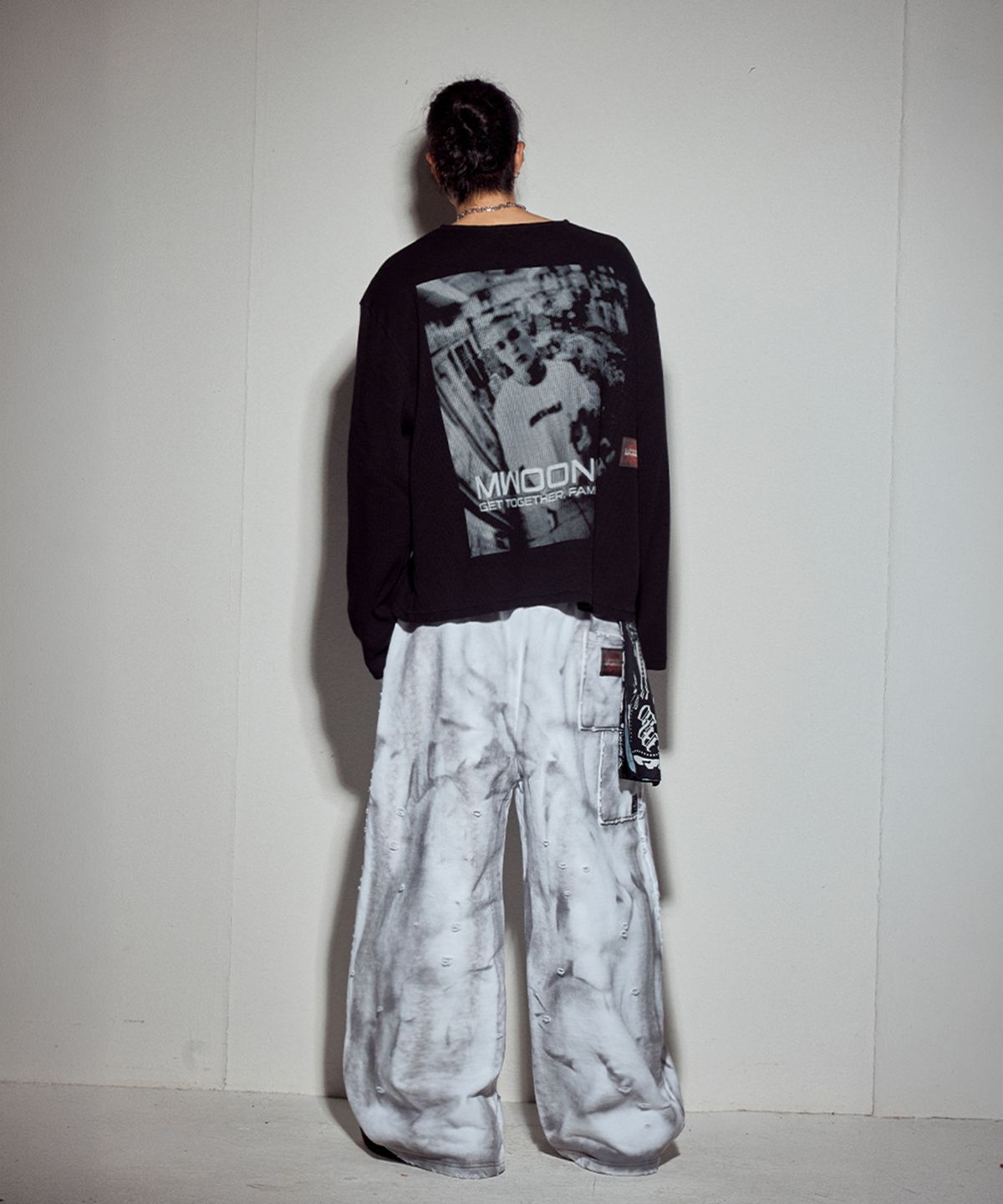 뭉(MWOONG) VTG printing heavy waffle LS-BK