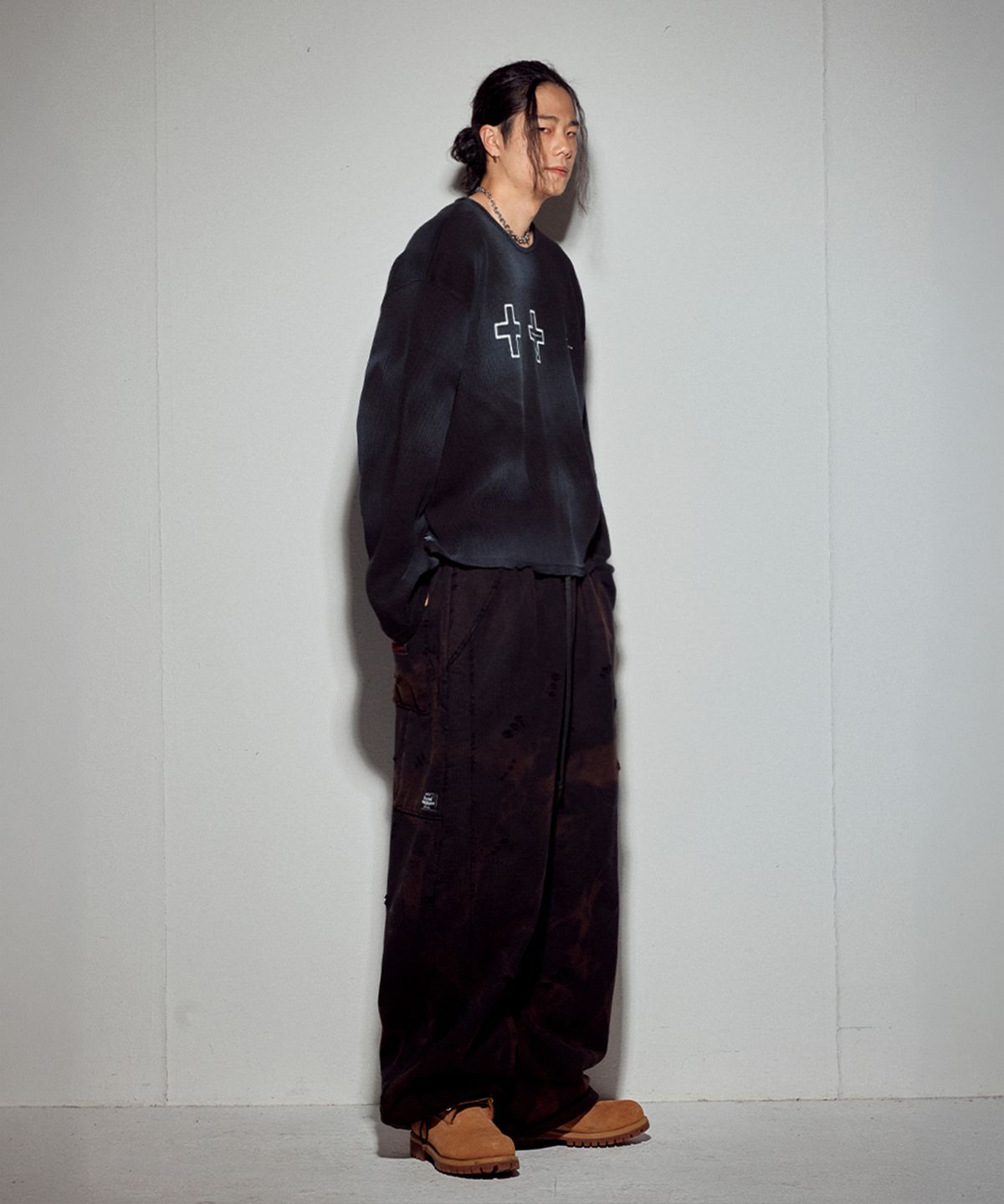 뭉(MWOONG) Cross heavy waffle LS-BK dirty