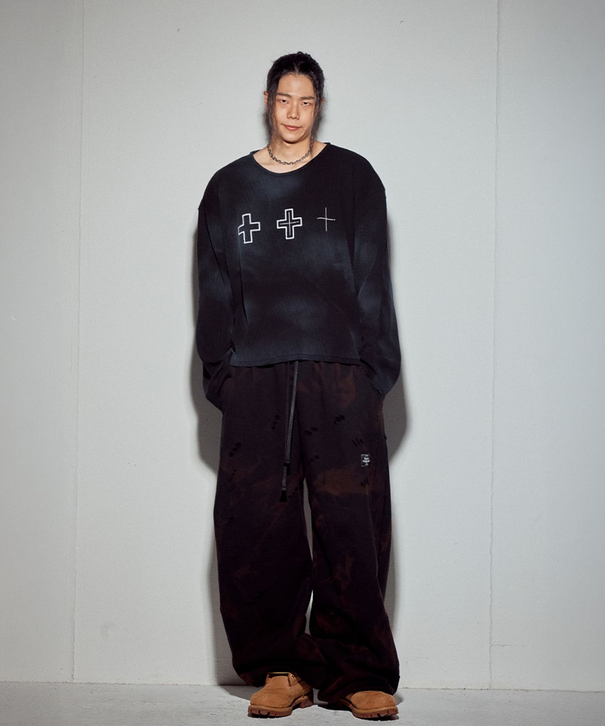 뭉(MWOONG) Cross heavy waffle LS-BK dirty