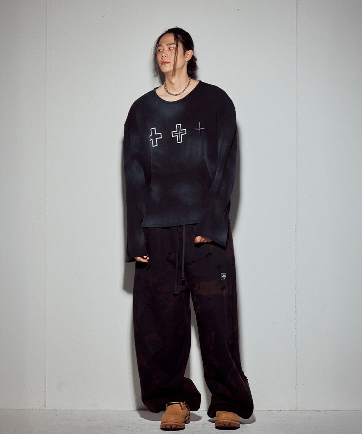 뭉(MWOONG) Cross heavy waffle LS-BK dirty