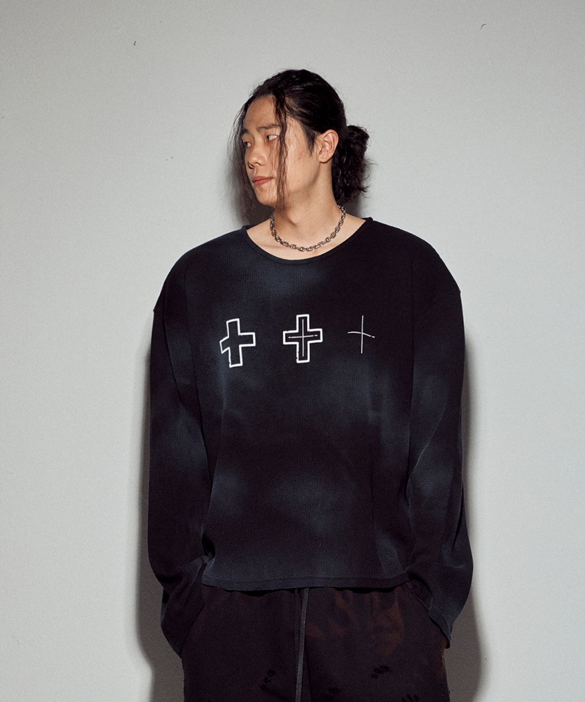 뭉(MWOONG) Cross heavy waffle LS-BK dirty