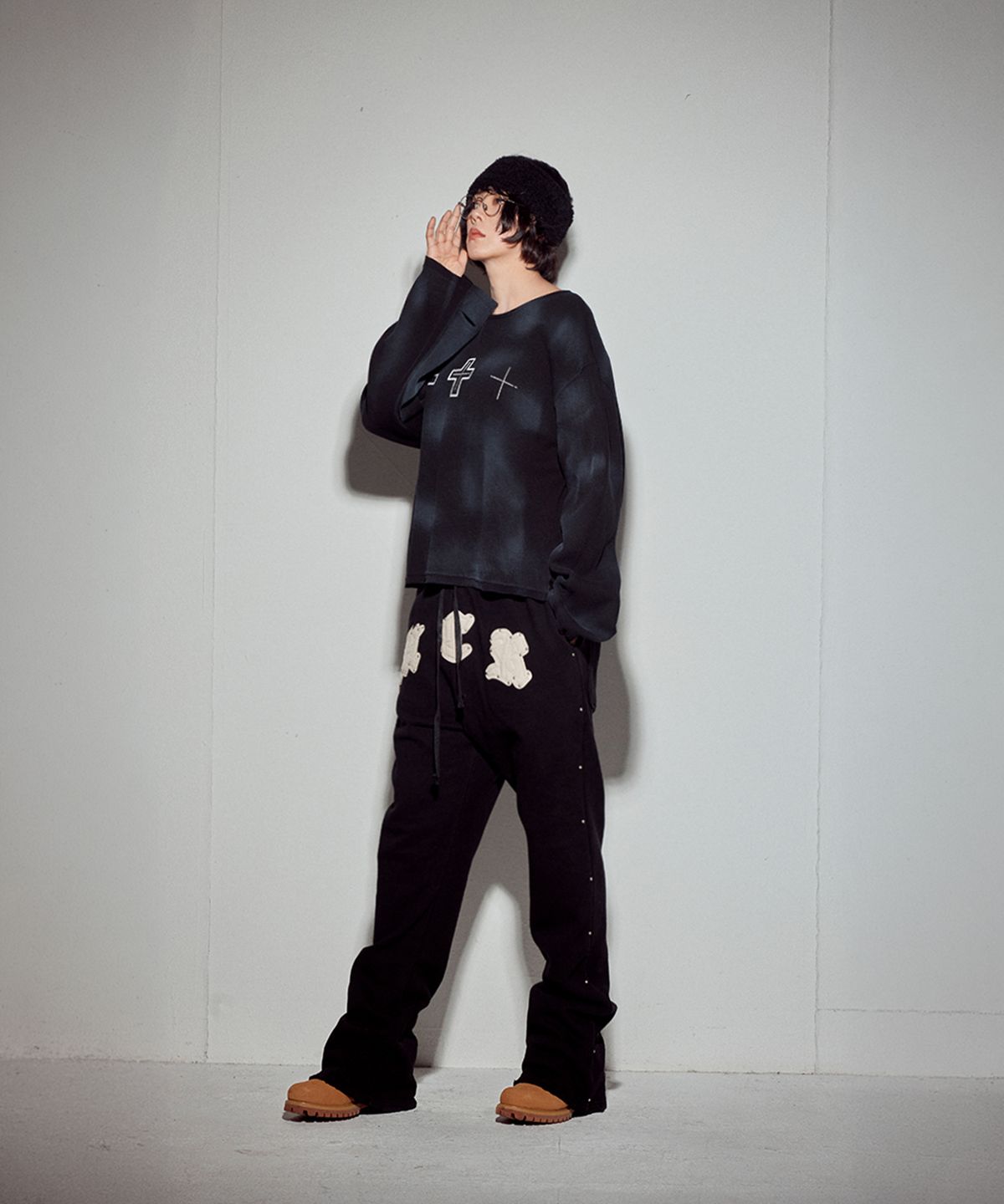 뭉(MWOONG) Cross heavy waffle LS-BK dirty
