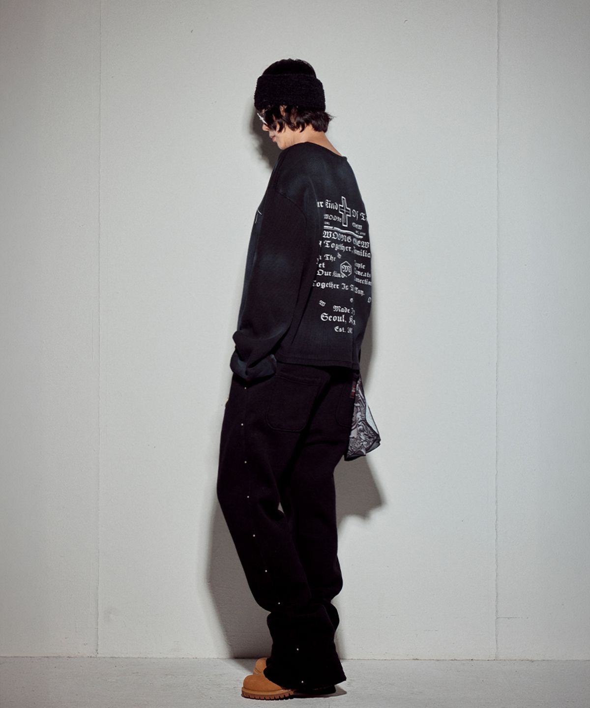 뭉(MWOONG) Cross heavy waffle LS-BK dirty
