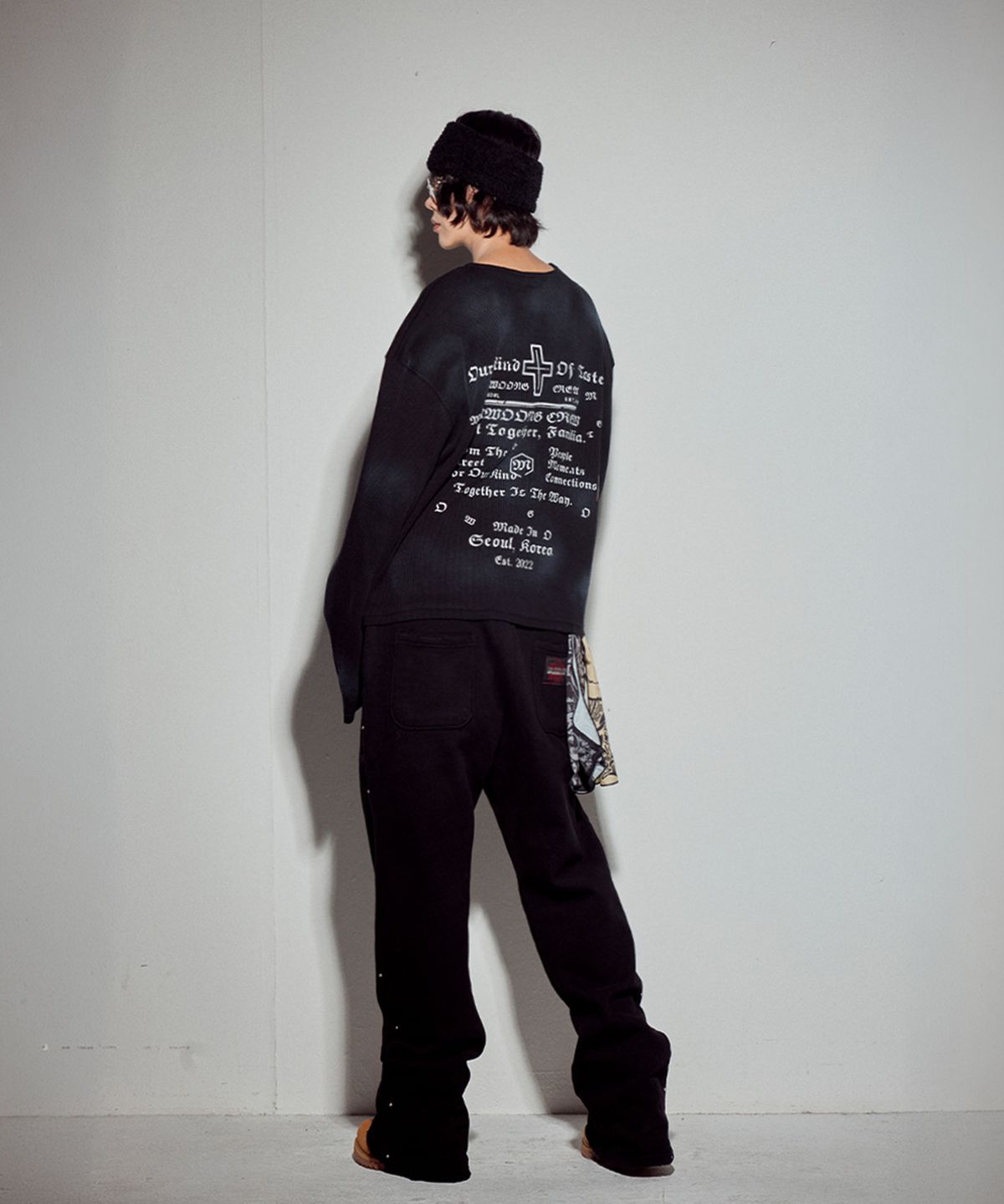 뭉(MWOONG) Cross heavy waffle LS-BK dirty