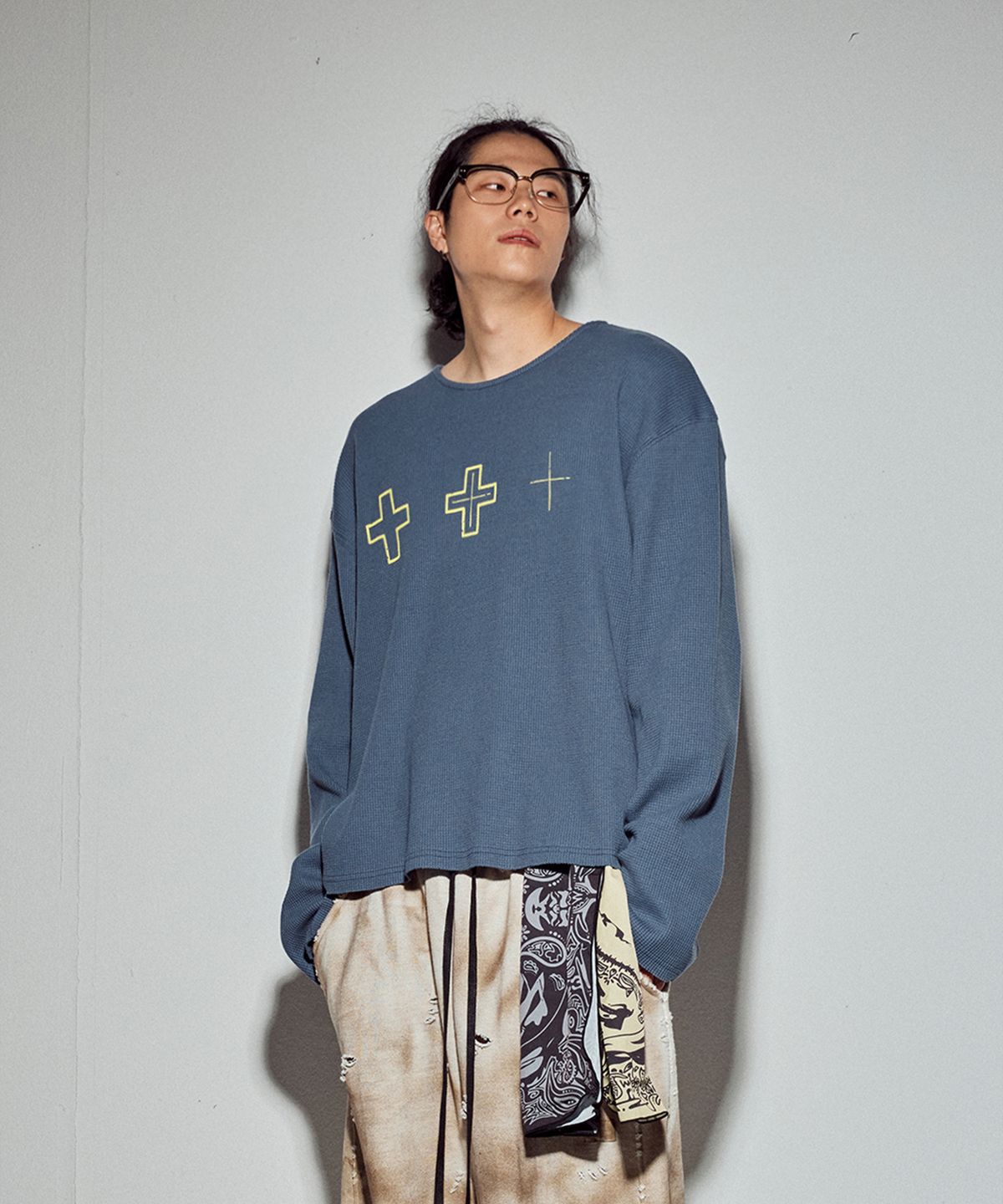 뭉(MWOONG) Cross heavy waffle LS-dusty blue
